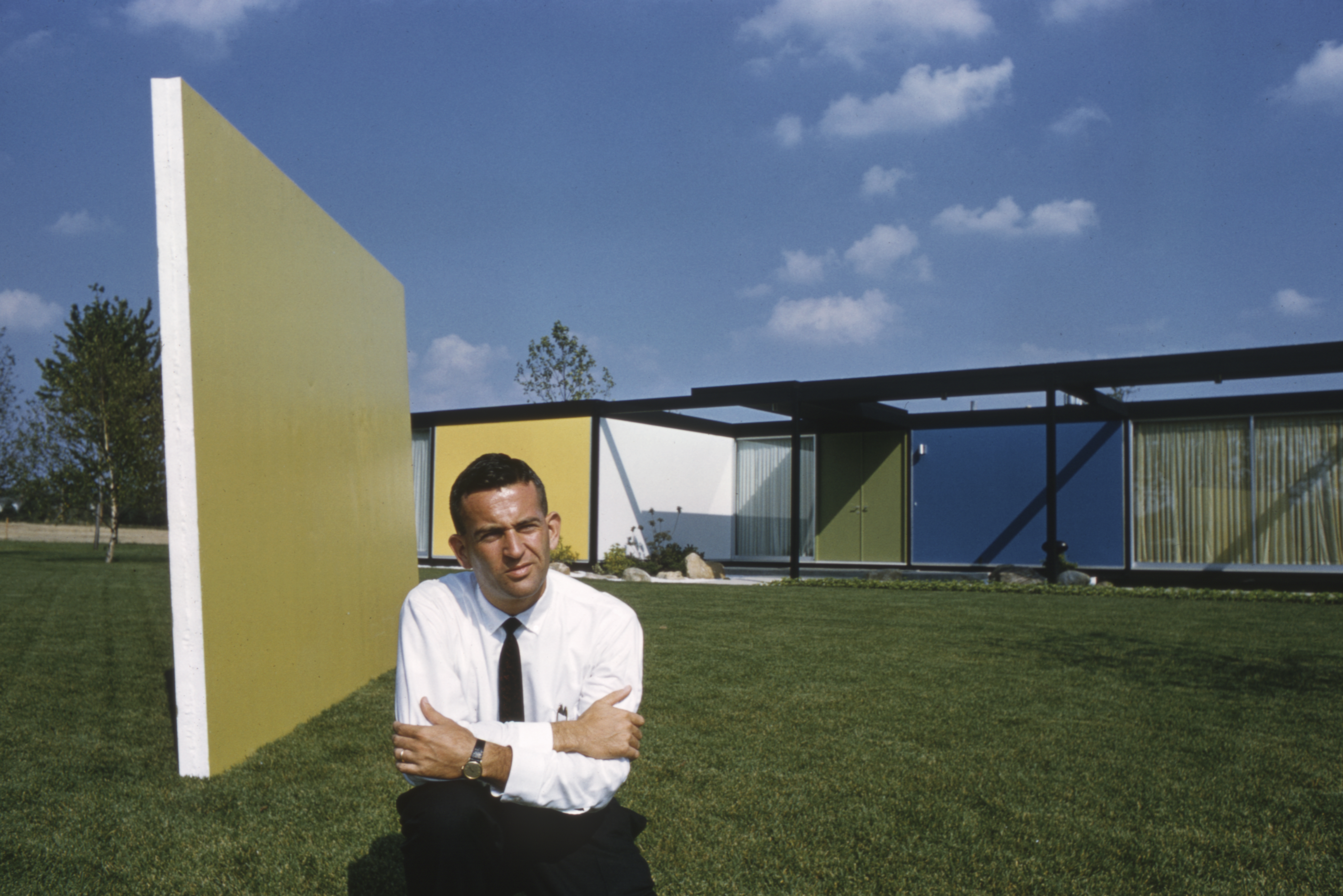 Emil tessin, at a house he designed. The date is unknown. Photograph by Phillip Harrington, for Look Magazine. 